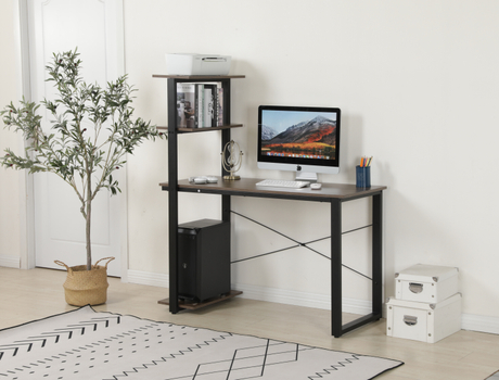 H-shaped Wooden Computer Table with Bookshelf HWD-CRG-002